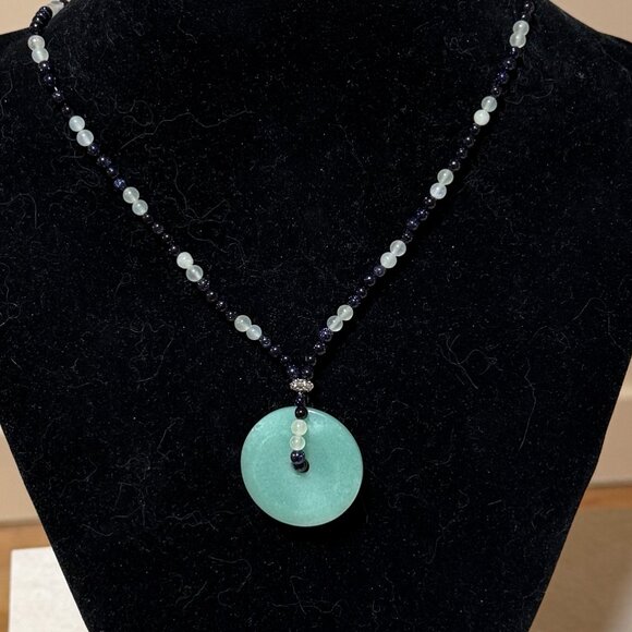 Genuine Gemstone Green Aventurine Donut Pendant & Prehnite Beaded Necklace - Picture 4 of 15